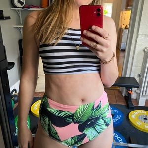 Albion striped bikini top floral high-waisted set